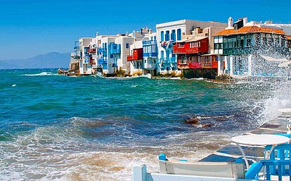 Mykonos haven, Eiland Hoppen over de Cycladen